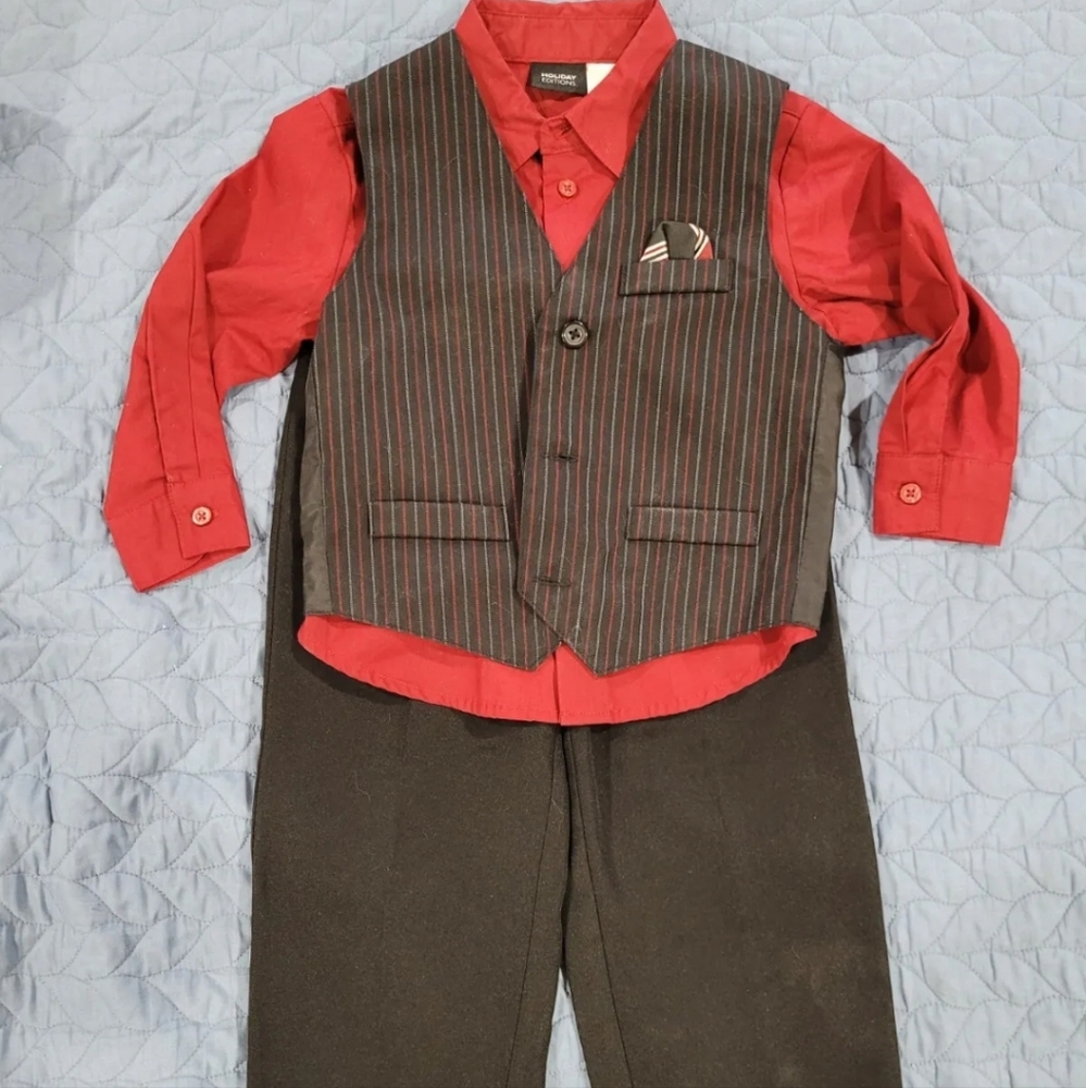 Little Boy 3T Holiday Editions 3-Piece Set Red Button-Up Dress Shirt Vest Pants